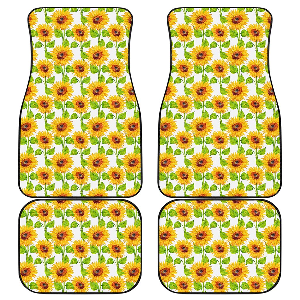 White Watercolor Sunflower Pattern Print Front and Back Car Floor Mats