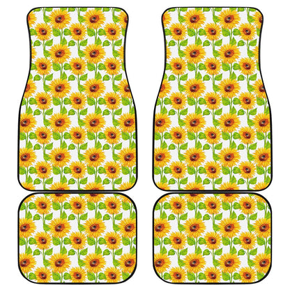 White Watercolor Sunflower Pattern Print Front and Back Car Floor Mats