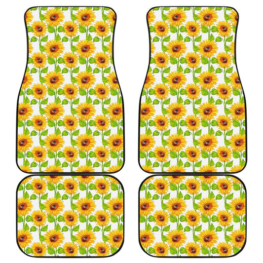 White Watercolor Sunflower Pattern Print Front and Back Car Floor Mats
