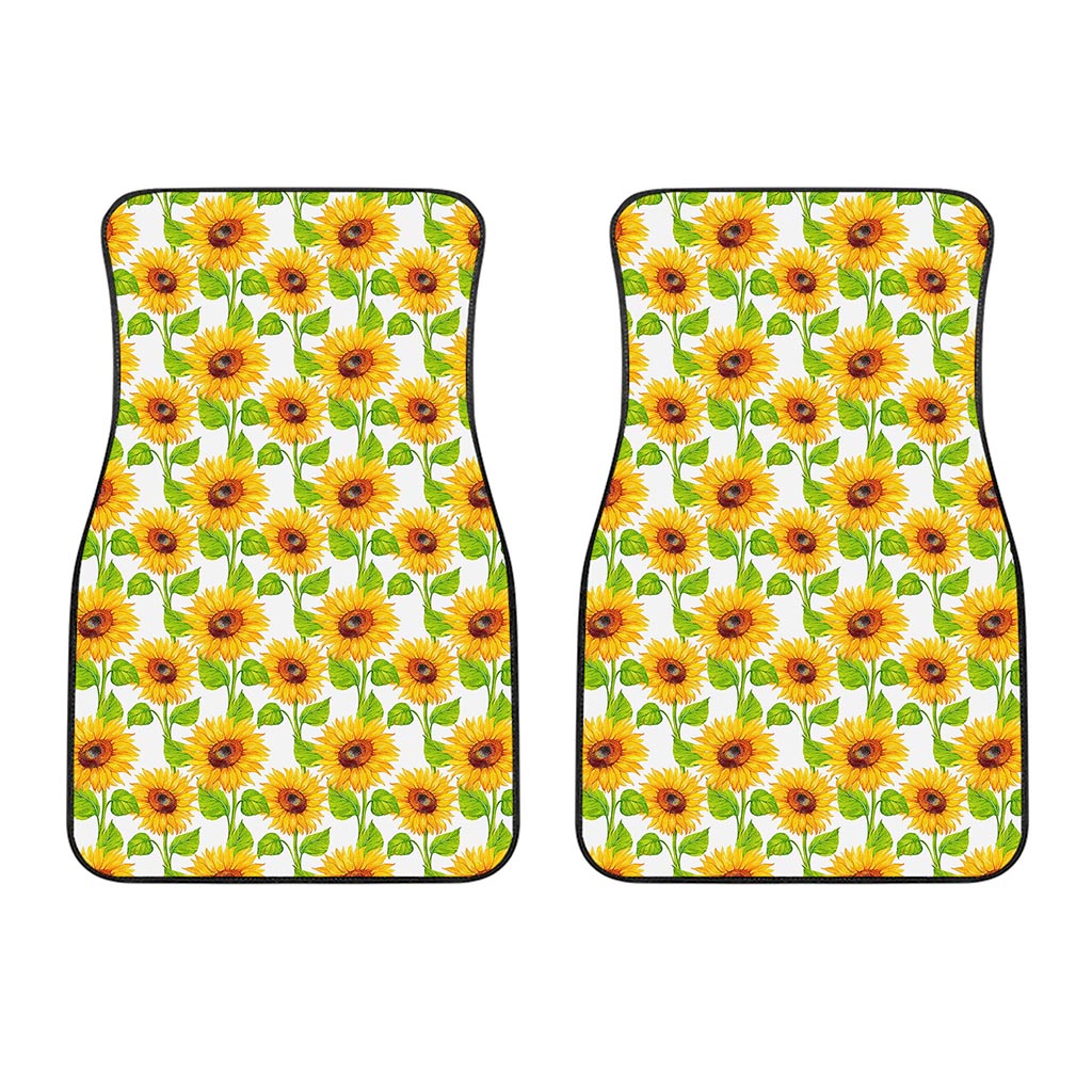 White Watercolor Sunflower Pattern Print Front Car Floor Mats