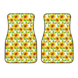 White Watercolor Sunflower Pattern Print Front Car Floor Mats