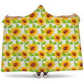 White Watercolor Sunflower Pattern Print Hooded Blanket