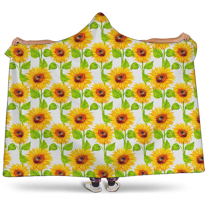 White Watercolor Sunflower Pattern Print Hooded Blanket