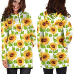 White Watercolor Sunflower Pattern Print Hoodie Dress GearFrost