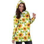 White Watercolor Sunflower Pattern Print Hoodie Dress GearFrost