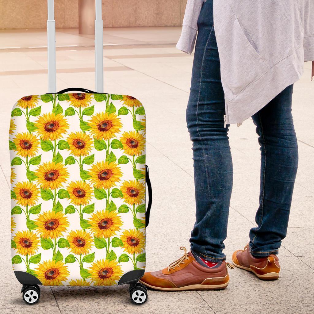 White Watercolor Sunflower Pattern Print Luggage Cover GearFrost