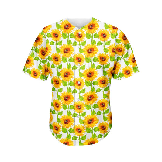 White Watercolor Sunflower Pattern Print Men's Baseball Jersey