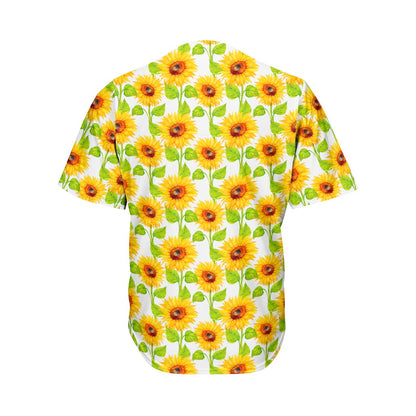 White Watercolor Sunflower Pattern Print Men's Baseball Jersey