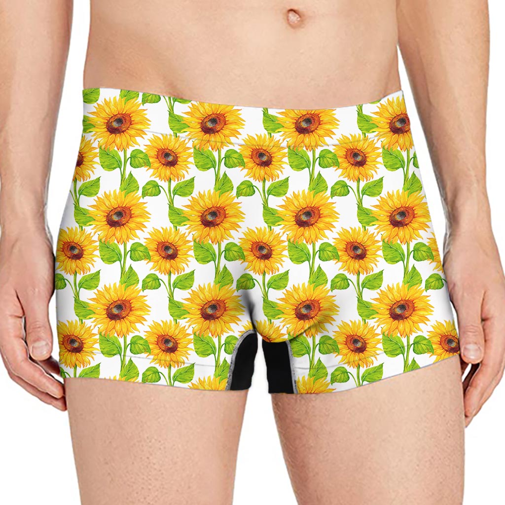 White Watercolor Sunflower Pattern Print Men's Boxer Briefs
