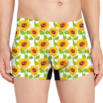 White Watercolor Sunflower Pattern Print Men's Boxer Briefs