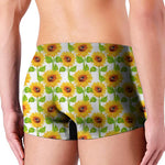 White Watercolor Sunflower Pattern Print Men's Boxer Briefs