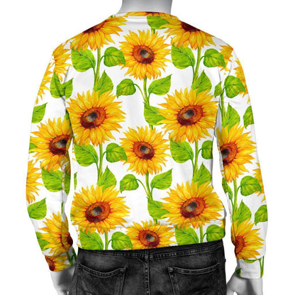 White Watercolor Sunflower Pattern Print Men's Crewneck Sweatshirt GearFrost