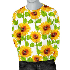 White Watercolor Sunflower Pattern Print Men's Crewneck Sweatshirt GearFrost