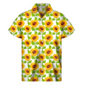 White Watercolor Sunflower Pattern Print Men's Short Sleeve Shirt