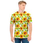 White Watercolor Sunflower Pattern Print Men's T-Shirt