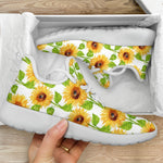 White Watercolor Sunflower Pattern Print Mesh Knit Shoes GearFrost