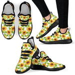 White Watercolor Sunflower Pattern Print Mesh Knit Shoes GearFrost