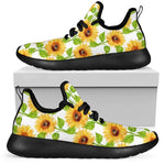 White Watercolor Sunflower Pattern Print Mesh Knit Shoes GearFrost