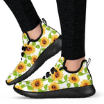 White Watercolor Sunflower Pattern Print Mesh Knit Shoes GearFrost