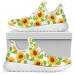 White Watercolor Sunflower Pattern Print Mesh Knit Shoes GearFrost