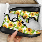White Watercolor Sunflower Pattern Print Mesh Knit Shoes GearFrost