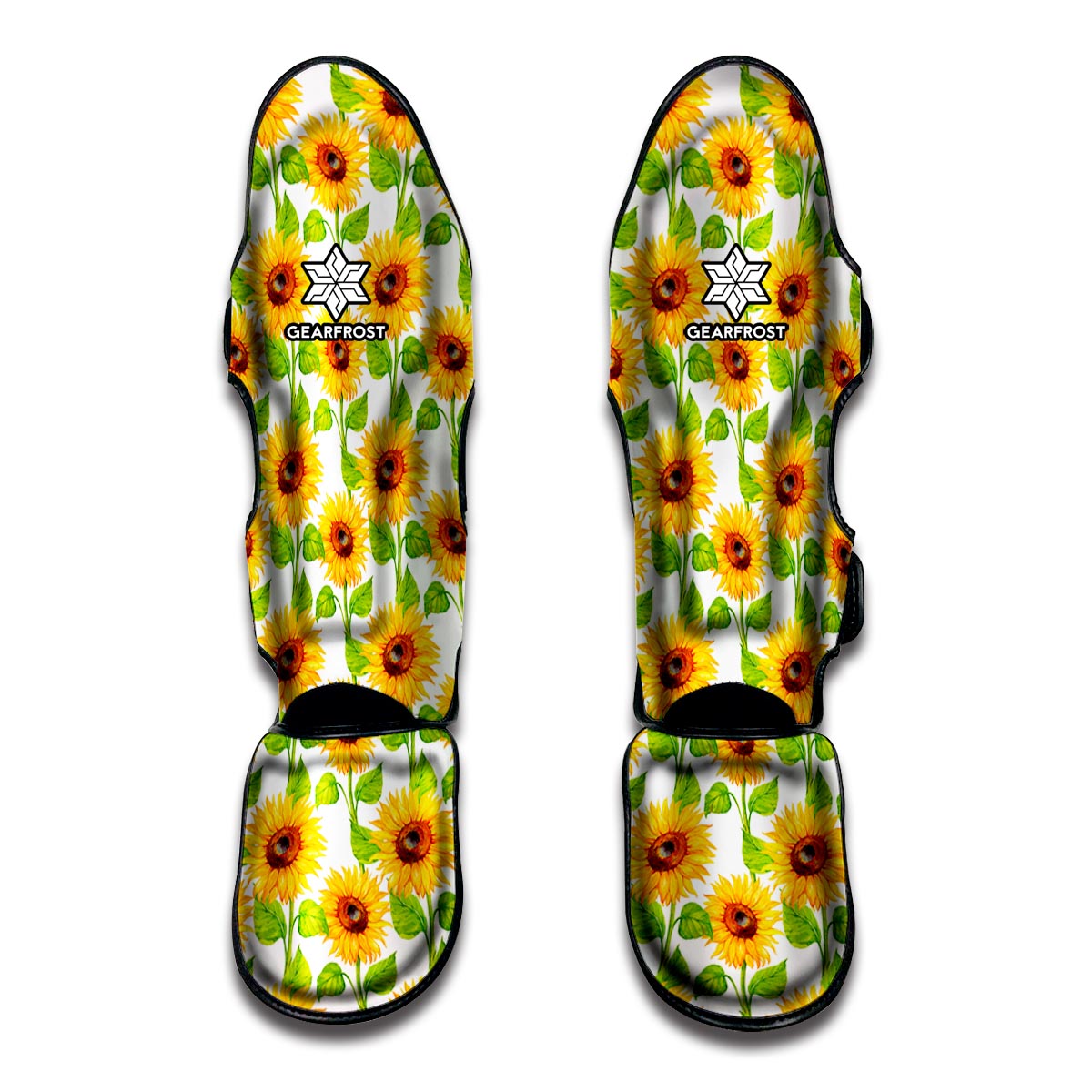 White Watercolor Sunflower Pattern Print Muay Thai Shin Guard