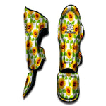 White Watercolor Sunflower Pattern Print Muay Thai Shin Guard