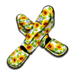 White Watercolor Sunflower Pattern Print Muay Thai Shin Guard
