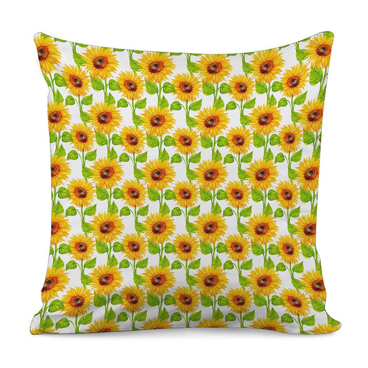 White Watercolor Sunflower Pattern Print Pillow Cover