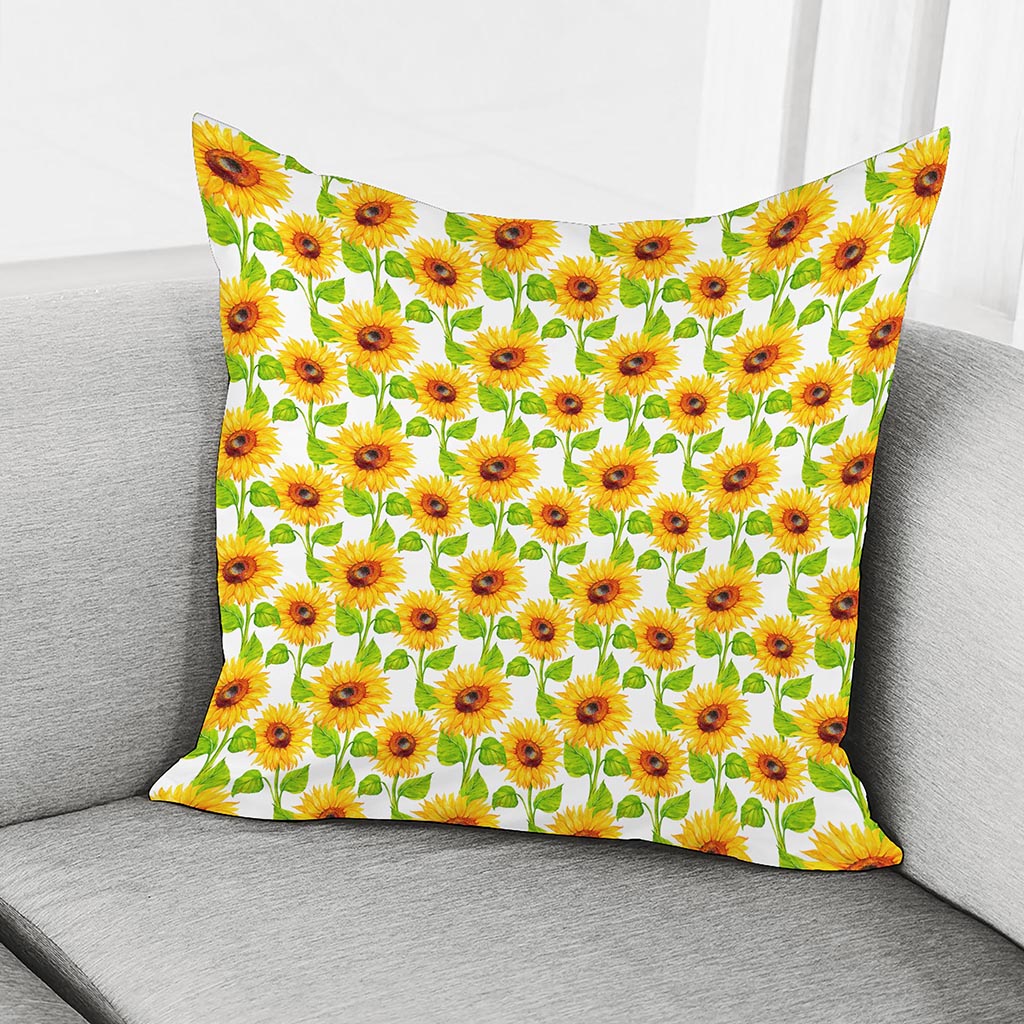 White Watercolor Sunflower Pattern Print Pillow Cover