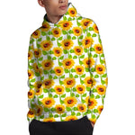 White Watercolor Sunflower Pattern Print Pullover Hoodie