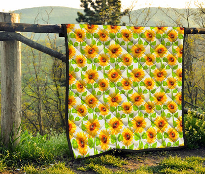 White Watercolor Sunflower Pattern Print Quilt