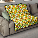 White Watercolor Sunflower Pattern Print Quilt
