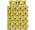 White Watercolor Sunflower Pattern Print Quilt Bed Set