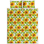 White Watercolor Sunflower Pattern Print Quilt Bed Set