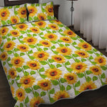 White Watercolor Sunflower Pattern Print Quilt Bed Set