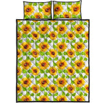 White Watercolor Sunflower Pattern Print Quilt Bed Set