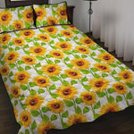 White Watercolor Sunflower Pattern Print Quilt Bed Set