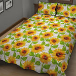 White Watercolor Sunflower Pattern Print Quilt Bed Set