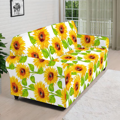 White Watercolor Sunflower Pattern Print Sofa Cover