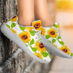 White Watercolor Sunflower Pattern Print Sport Shoes GearFrost