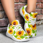White Watercolor Sunflower Pattern Print Sport Shoes GearFrost