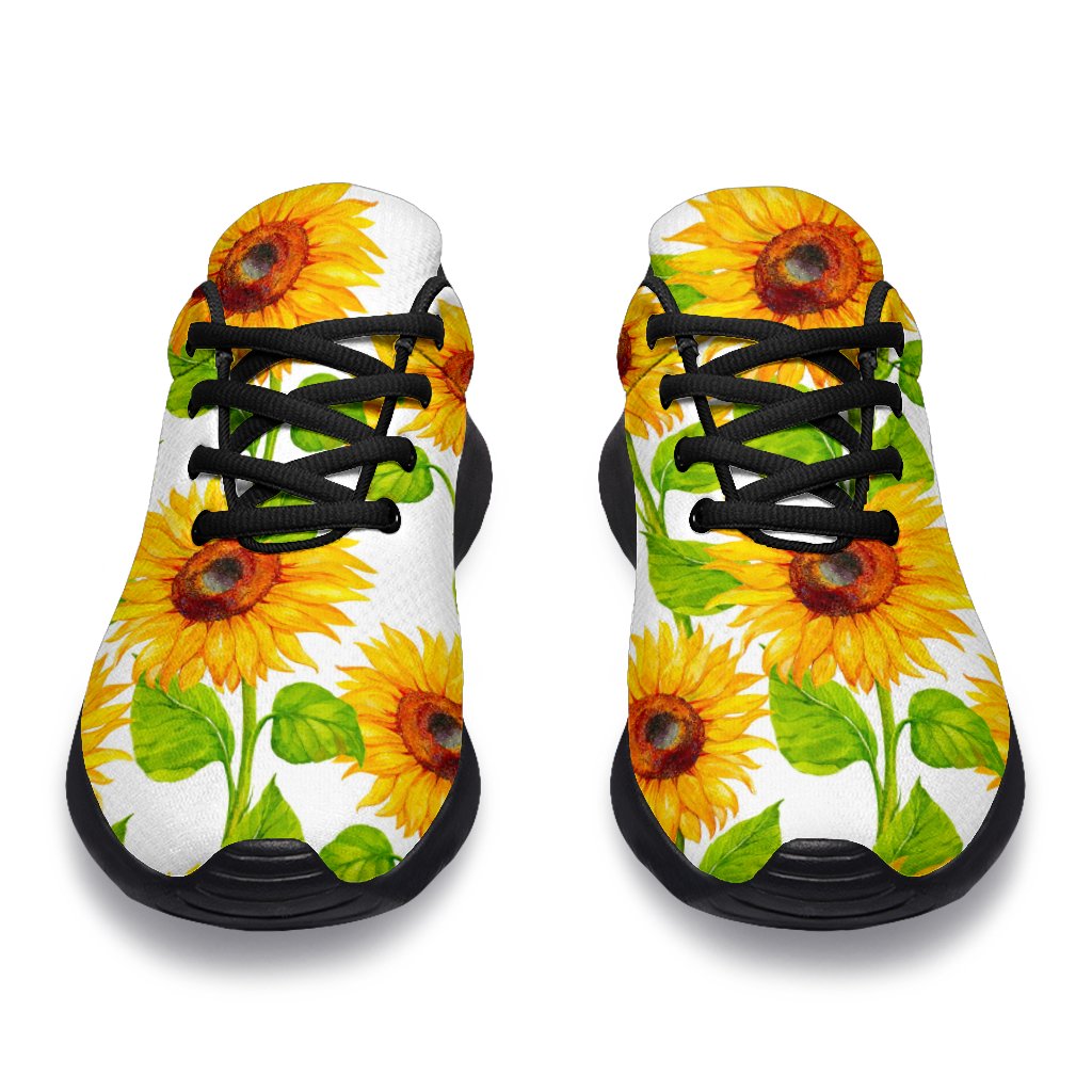 White Watercolor Sunflower Pattern Print Sport Shoes GearFrost