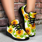 White Watercolor Sunflower Pattern Print Sport Shoes GearFrost