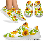 White Watercolor Sunflower Pattern Print Sport Shoes GearFrost