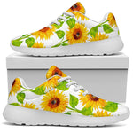 White Watercolor Sunflower Pattern Print Sport Shoes GearFrost