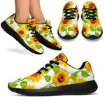 White Watercolor Sunflower Pattern Print Sport Shoes GearFrost