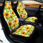 White Watercolor Sunflower Pattern Print Universal Fit Car Seat Covers