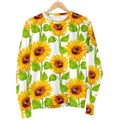 White Watercolor Sunflower Pattern Print Women's Crewneck Sweatshirt