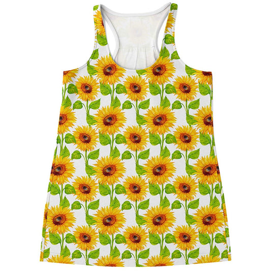 White Watercolor Sunflower Pattern Print Women's Racerback Tank Top